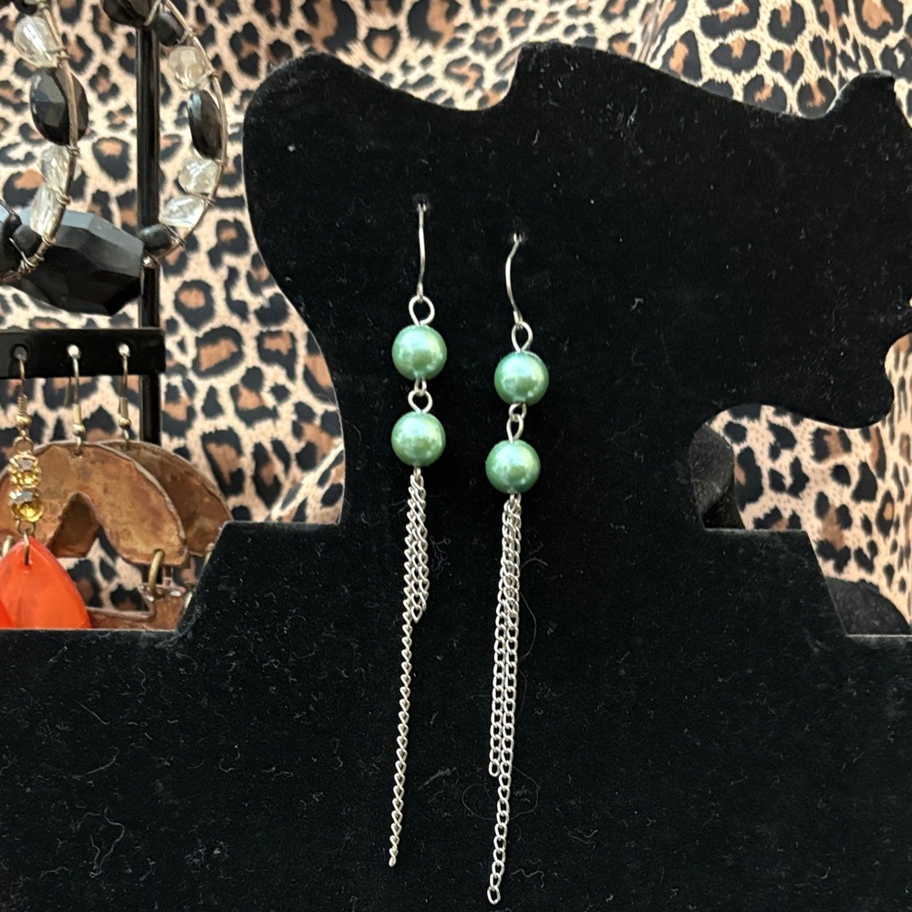 Elegant Silver and Green Dangle Earrings